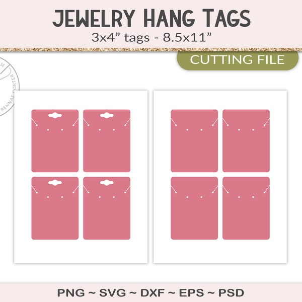 Necklace and earring display template, 3x4" jewelry hang tag packaging, design your own with silhouette or cricut, PSD, PNG, SVG (JT18B)