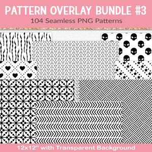 Pattern overlays bundle, 104 seamless pattern sheets with transparent backgrounds, 12x12 scrapbook papers for CU, PNG, JPG BD17 image 1
