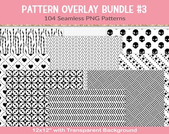 Pattern overlays bundle, 104 seamless pattern sheets with transparent backgrounds, 12x12" scrapbook papers for CU, PNG, JPG (BD17)