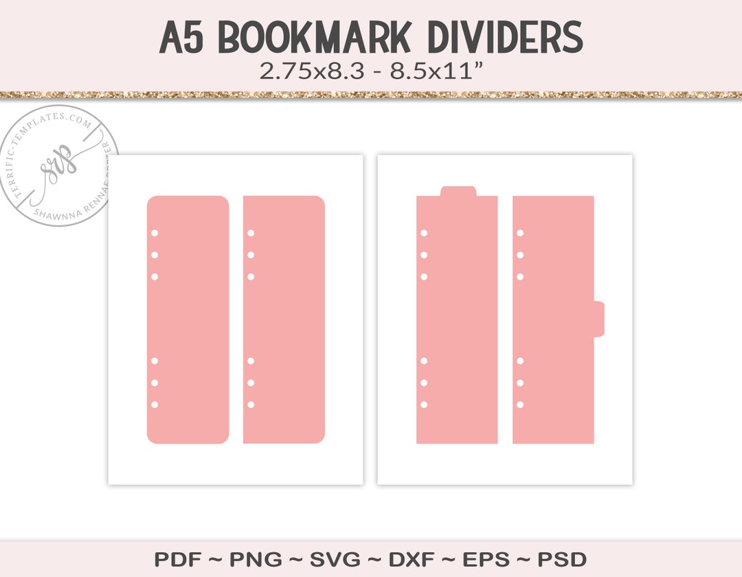 A5 Bookmark Dividers Template, 4 Blank Binder Dividers, Svg Cut File