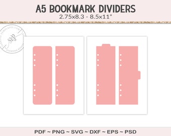 A5 bookmark dividers template, 4 blank binder dividers, svg cut file planner journal tabs, printable digital download SVG, EPS, PNG (PS28)