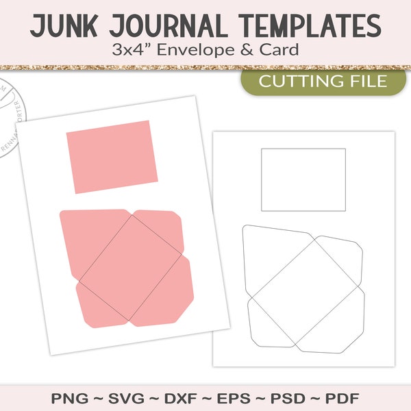 Mini envelope, junk journal template, 3x4" envelope, SVG cutting file, mini planner insert, printable craft supply, scrapbooking, PSD (JL69)