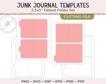 Tabbed folder set, junk journal template, 3.5x5" folder, SVG cutting file, mini journal folders, tabbed accordian book, PDF, PSD (JL55)