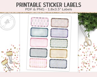 Printable labels, sticker sheet, PNG cut file collage sheet, 1.8x3.5" notebook labels, fun organizer stickers digital PNG, PDF (PR42)