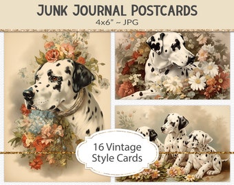 Dalmation vintage style postcards, 4x6" victorian era style illustrations, junk journal ephemera, vintage graphic art cards (AF43)