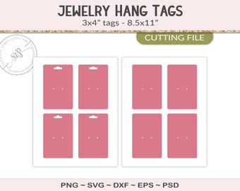 2.25" pin back button card template, 3x4.5" jewelry hang tag packaging, svg cutting machine file, PSD, PNG, SVG (JT18U)