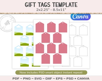 2" Square gift tag template, party printable, 2 inch present tag, blank craft sheet, commercial use, PSD, PNG, SVG (AG70)