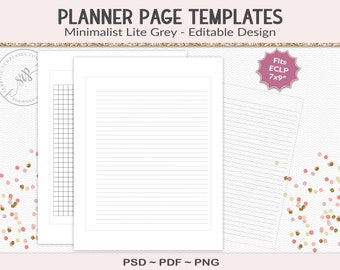 Editable notes and grid template for ring binder journal, ECLP replacement pages for planner designers, PSD (EC09)