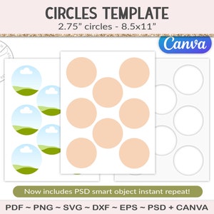 2.75 Circle collage template, blank circle rounds sheet, party printable craft template, cut file sticker sheet, SVG, PSD, PNG AG09 image 1