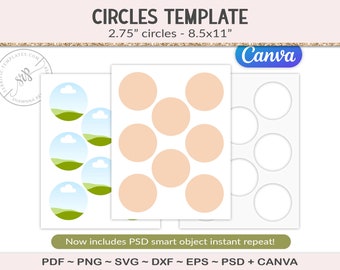 2.75" Circle collage template, blank circle rounds sheet, party printable craft template, cut file sticker sheet, SVG, PSD, PNG (AG09)