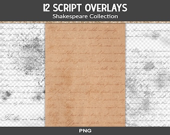 Grunge script overlays, PNG handwriting text clipart, ink writing overlays, literature text overlays, digital junk journal elements (RY01)