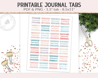 Printable tabs, fold-over tabs, PNG cut file collage sheet, planner journal tab, foldable tab dividers, organizer digital PNG, PDF (PR35)