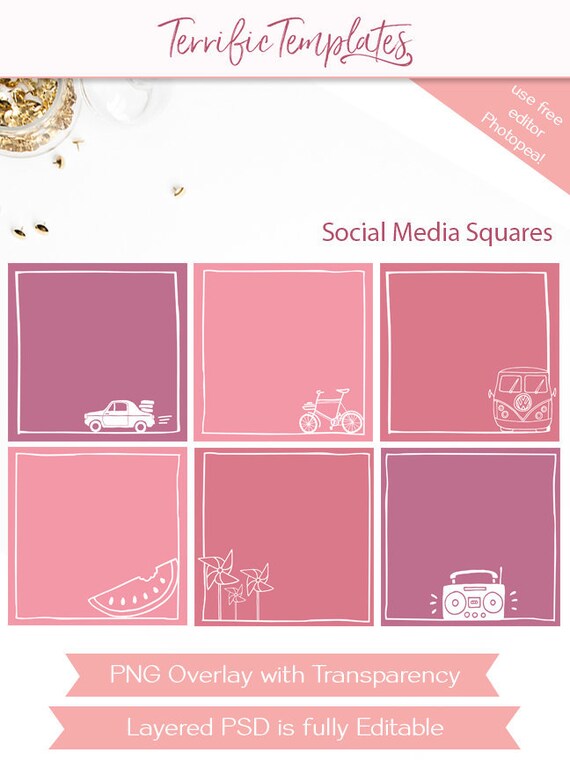 social media overlay frame templates travel social squares etsy