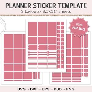 HP Big weekly planner sticker template, for Happy Planner journal, printable collage sheet, design your own, digital PSD, SVG (HST01)