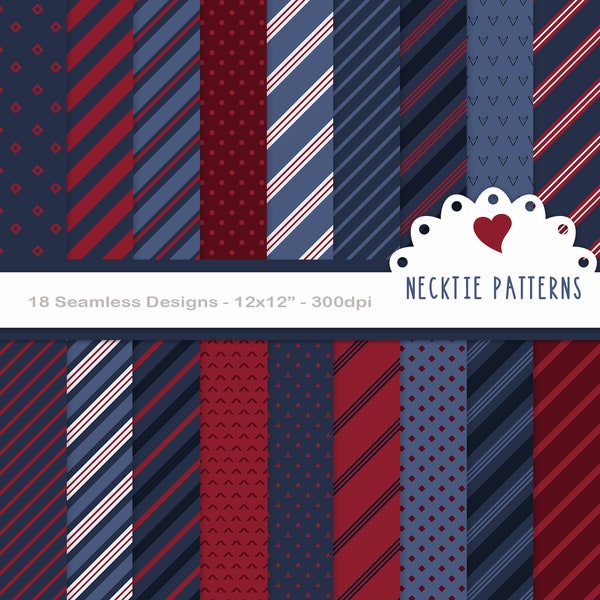 Tie stripes seamless pattern background, digital paper supply, scrapbook printable paper, navy and red paper for crafts (P113)