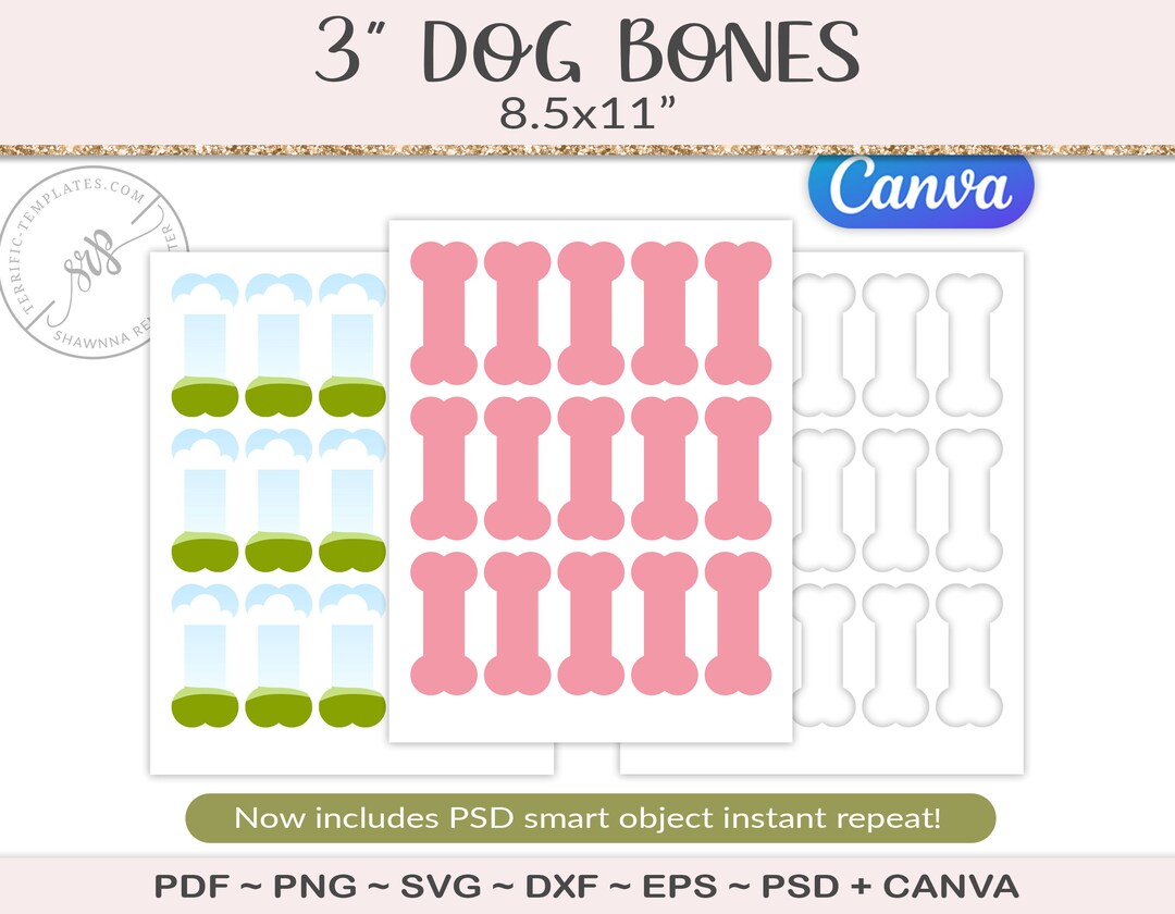 3 Dog Bone Tag Template Party Printable Craft Template - Etsy