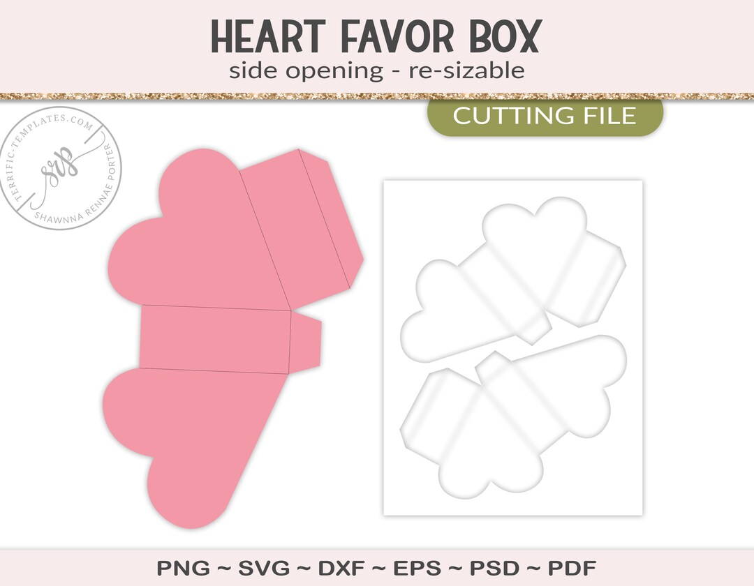 Open Heat Box Open Heart Box Template, Party Printable Craft Template Cutting File ...