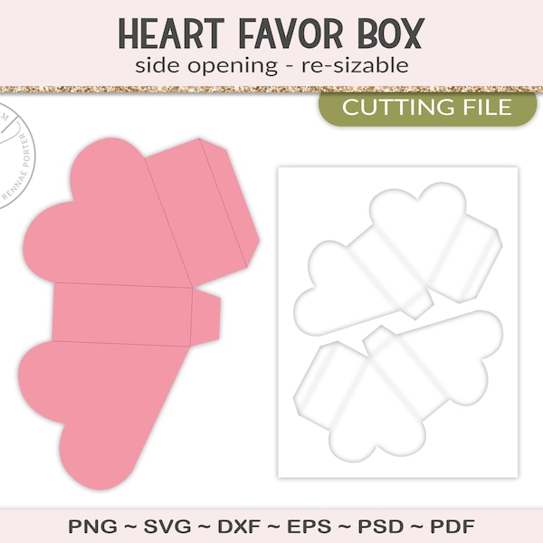 Open heart box template, party printable craft template cutting file, party favor box, candy box, party table decor, PSD, PNG, SVG (PY41)