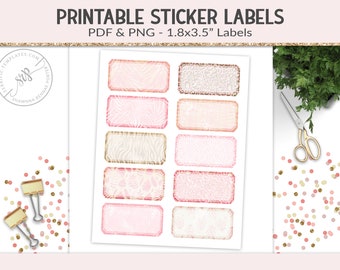 Printable labels, sticker sheet, PNG cut file collage sheet, 1.8x3.5" notebook labels, fun organizer stickers digital PNG, PDF (PR44)