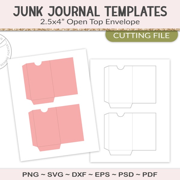 Mini envelope, junk journal template envelope, SVG cutting file, mini planner insert, printable craft supply, scrapbooking, PSD (JL37)