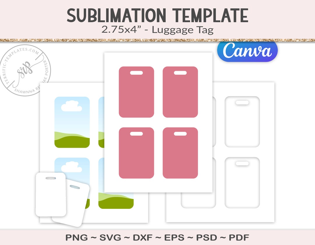 Luggage Tag Template, Size 2.75 X 4, Sublimation Blank Travel Tag, Collage Sheet Digital