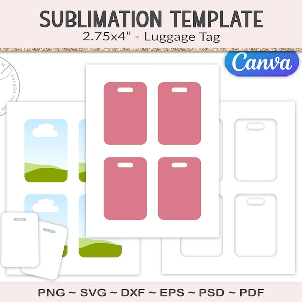 Luggage tag template, size 2.75" x 4", sublimation blank travel tag, collage sheet digital download template, EPS, SVG, PNG (AS49)