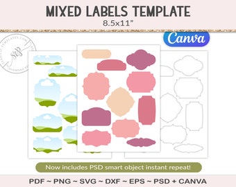 3" Assorted label template, sticker sheet, tags, party printable craft, SVG cutting file, design your own, EPS, PNG (AG52)