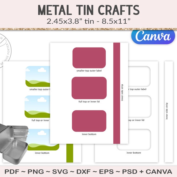 Metal tin label template, inner and outer labels, printable craft page, made to fit altoid box, tin label set, digital PSD, PDF, SVG (TT506)