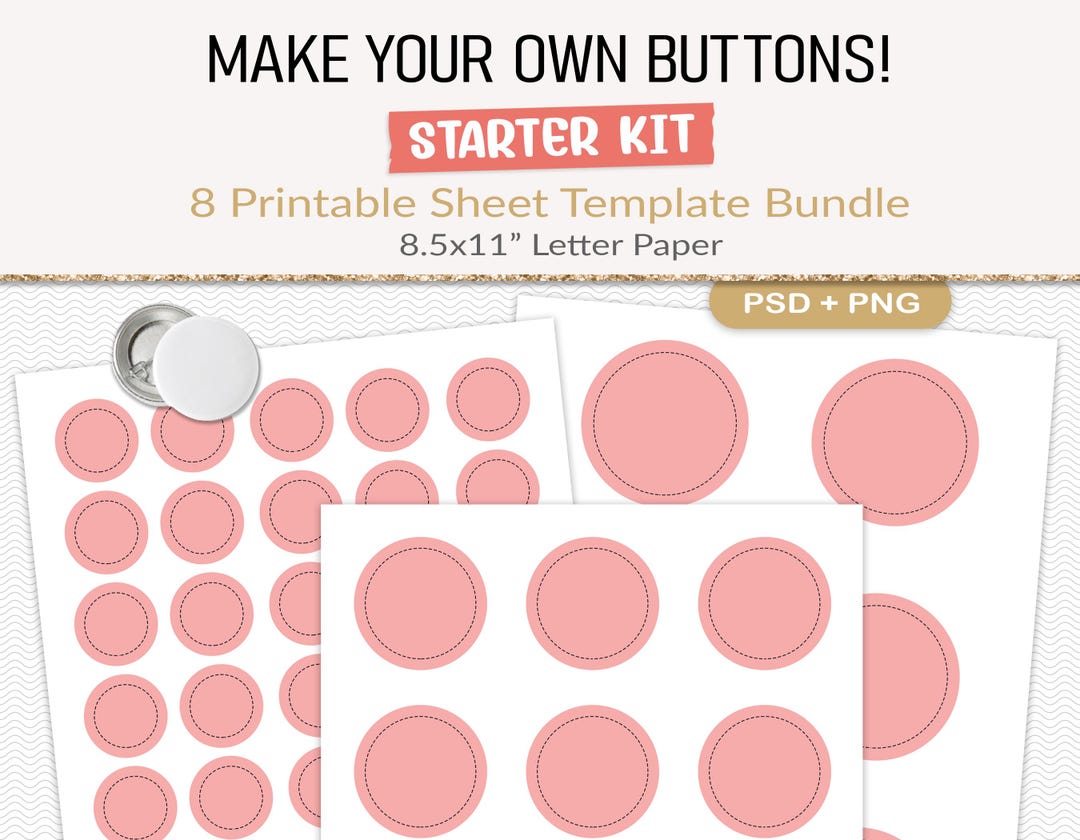Button Template Bundle, Pinback Buttons, Layered PSD With Wrap Edge for ...