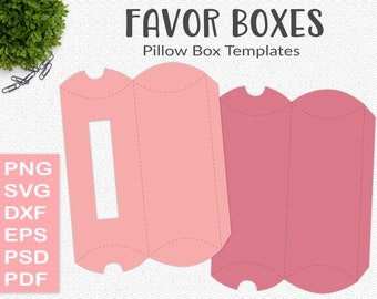 Long pillow box template, 3x8 inches, 2 styles favour box, svg cutting file treat box, wedding party printable decor, PSD, PNG, SVG (PY19)