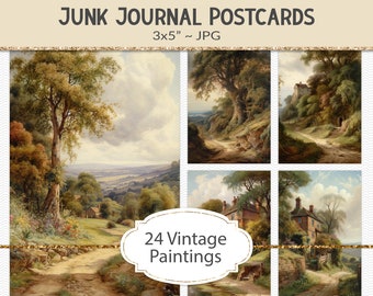 Vintage style paintings, 3x5 English countryside landscapes, junk journal ephemera, junk journal elements, pastoral scenes (AF18)