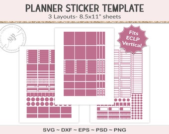 ECLP planner sticker templates, vertical life planner journal, mixed size variety pack collage sheets, commercial use, PSD, SVG (EST06)