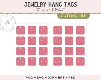 Earring display template, 2" jewelry hang tag packaging, design your own with a silhouette or cricut cut file, PSD, PNG, SVG (JT14A)