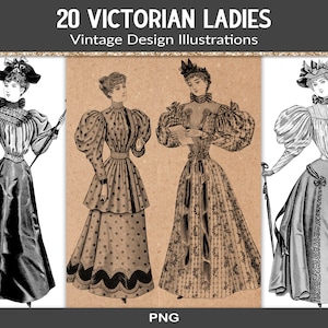 Vintage ladies PNG clipart, junk journal ephemera, printable vintage elements, vintage fashion, woman png graphics, vintage clipart (RY40)