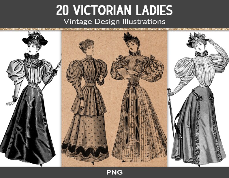 Vintage ladies PNG clipart, junk journal ephemera, printable vintage elements, vintage fashion, woman png graphics, vintage clipart RY40 image 1