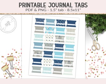 Printable tabs, fold-over tabs, PNG cut file collage sheet, planner journal tab, foldable tab dividers, organizer digital PNG, PDF (PR09)