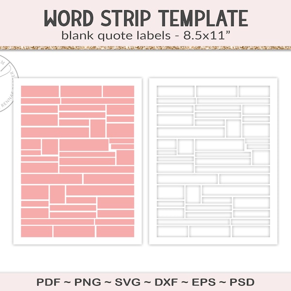 Word strips template, printable quotes layout, svg cut file junk journal strips, sentiment strips for planner journals, paper crafts (PS12)