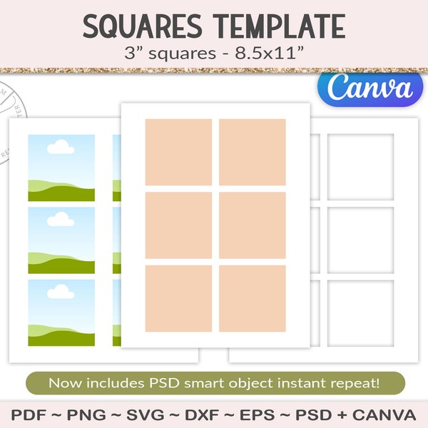 3" square template, magnet sublimation, craft template printable, cut file square stickers, square label template, SVG, EPS,PNG (AG18)