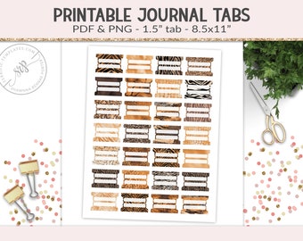 Printable tabs, fold-over tabs, PNG cut file collage sheet, planner journal tab, foldable tab dividers, organizer digital PNG, PDF (PR27)