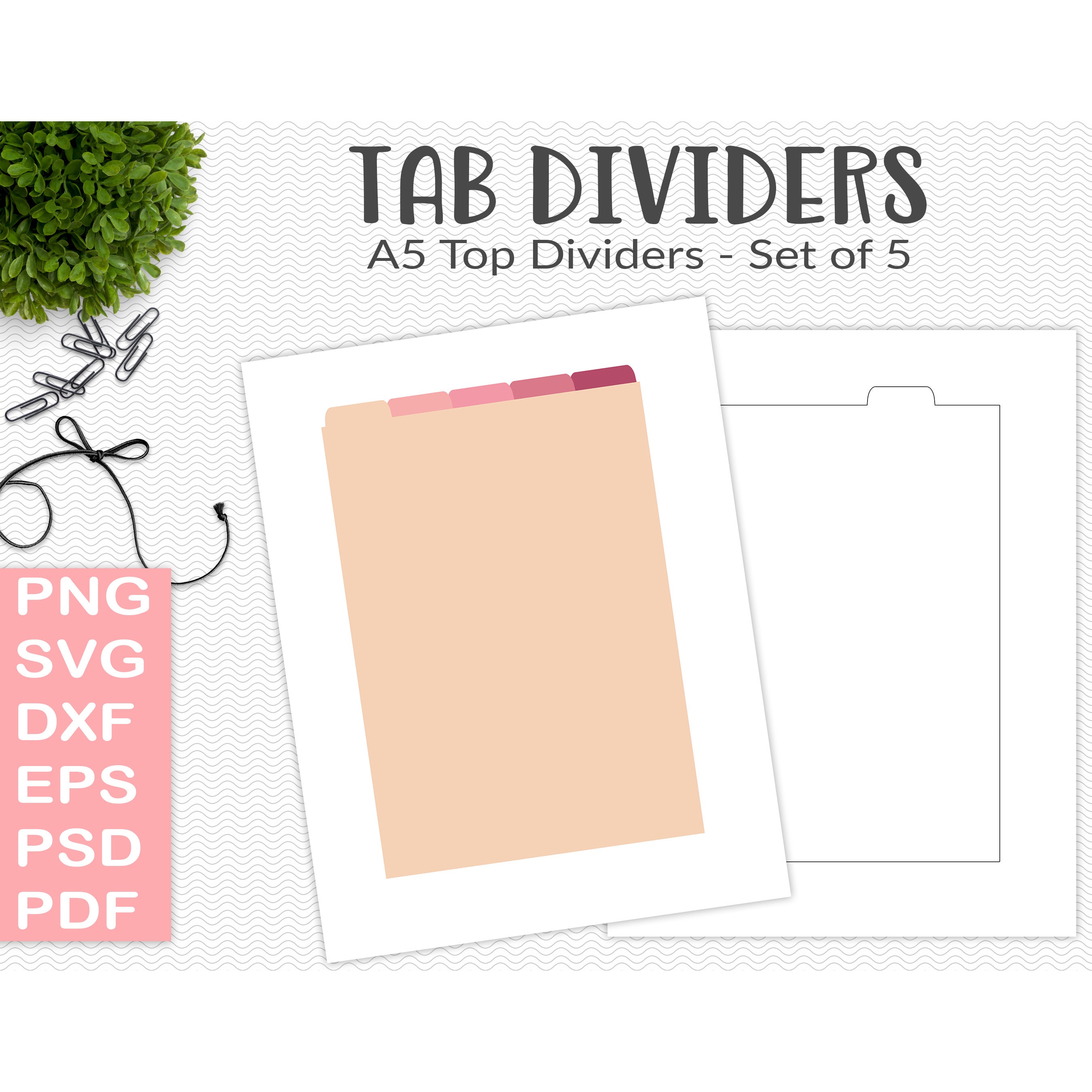A5 Ring Dividers  Luxe Brown 5 Top Tab Printable Dividers