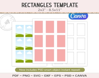Collage sheet template, 2x3 inch, digital craft template printable, rectangle tiles, card making, cut file art card, SVG, EPS, PNG (AG35)