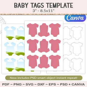 3" Baby Onsie Gift Tag Template, Party Printable Craft Template, Baby ...