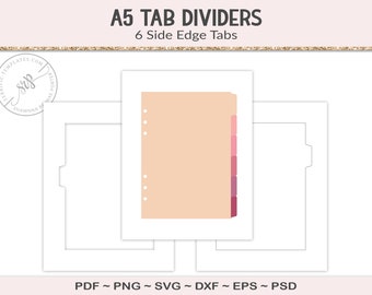 A5 tab dividers template, set of 6 blank binder dividers, svg cut file planner journal tabs, printable digital download SVG, EPS, PNG (PS21)