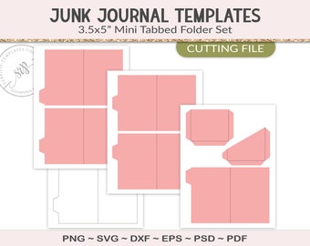 Tabbed folder set, junk journal template, 5" folder, SVG cutting file, mini planner insert, printable craft supply, scrapbooking (JL04)