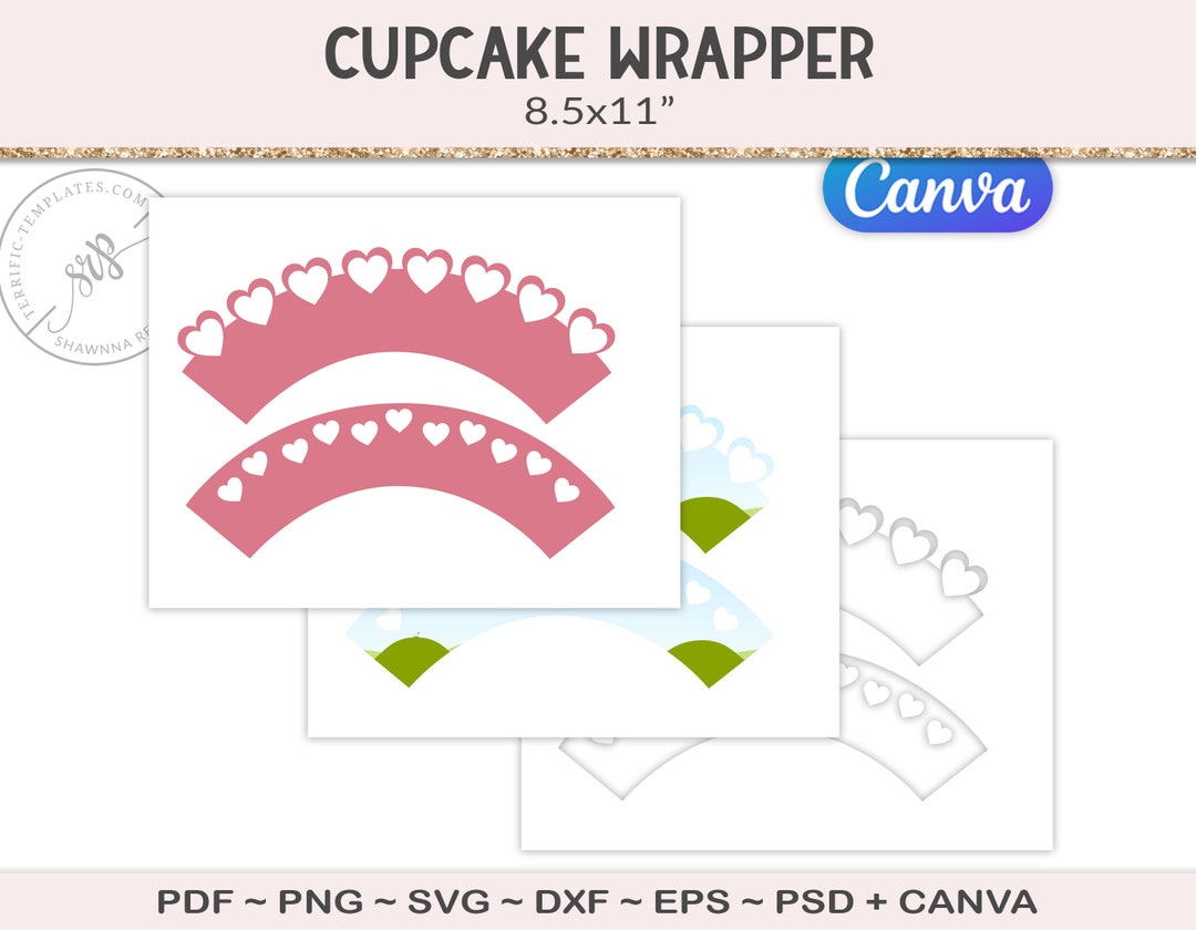 Wrapper Heart Print Cupcake Wrapper Template, Hearts Cutout Design, Party Decor Printable ...