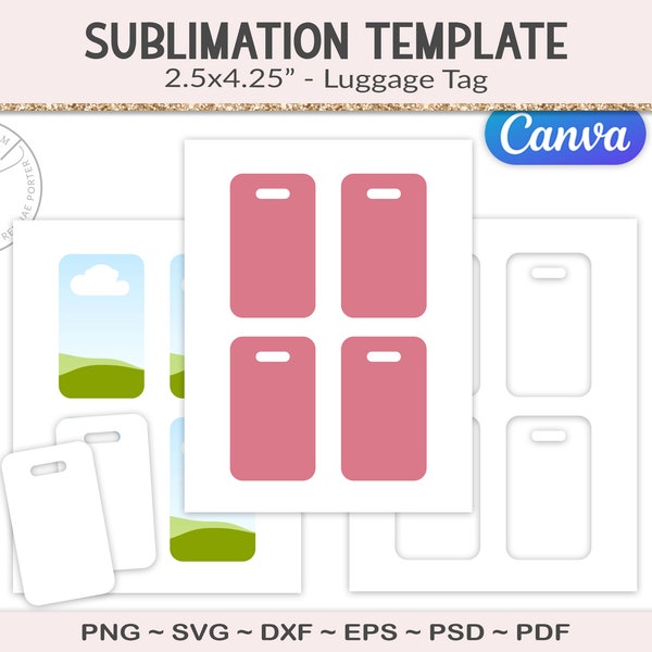 Luggage tag template, size 2.5" x 4.25", sublimation blank travel tag, collage sheet digital download template, EPS, SVG, PNG (AS50)