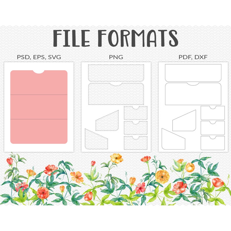 Folio set template, folding junk journal folio, printable craft supply, SVG cutting file, trifold folder, matching pockets, PSD PDF JL68 image 2