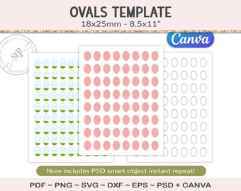 Ovals collage sheet template, 18x25mm, cut file cameo pendant craft template printable, jewelry cabochon inserts, SVG, EPS, PNG (AG24)