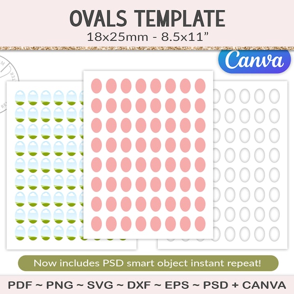 Ovals collage sheet template, 18x25mm, cut file cameo pendant craft template printable, jewelry cabochon inserts, SVG, EPS, PNG (AG24)