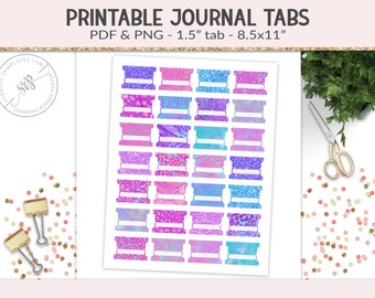 Printable tabs, fold-over tabs, PNG cut file collage sheet, planner journal tab, foldable tab dividers, organizer digital PNG, PDF (PR13)